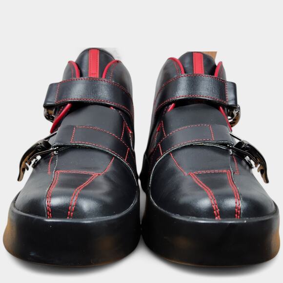 Vintage Prada Red Stripe Platform Boots Black Mens 9 (US 10) Made in Italy - Picture 5 of 16